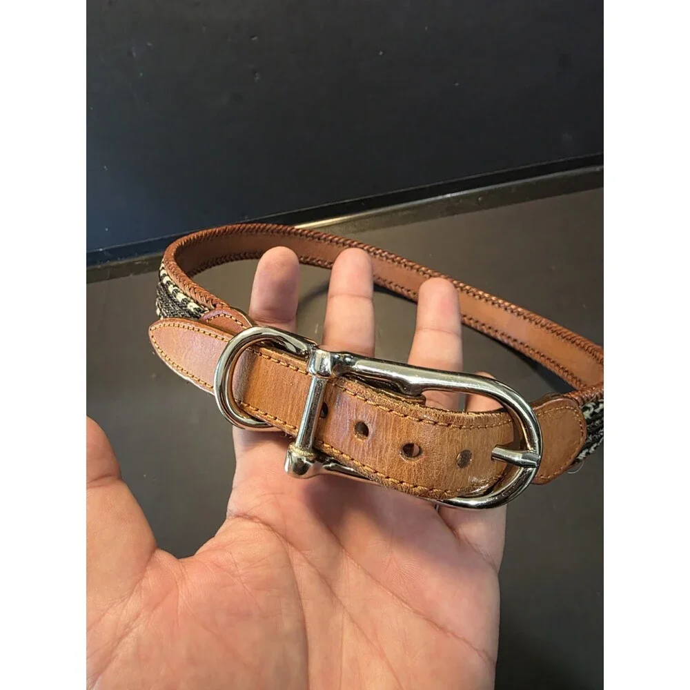 Vintage Willis & Geiger Horsehair Inlay Leather Belt Size 36 Equestrian Buckle